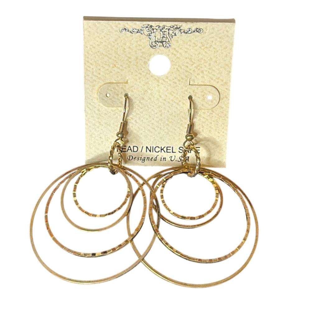 NWT Gold Tone Multi Hoop Dangle Earrings Lightweight Layered Circles